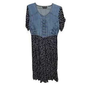 Nimisha International Star Print Denim Chambray Dress L/XL